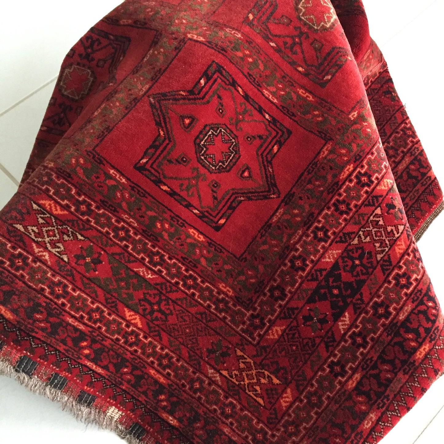 Teppich Afghan Kunduz Alte Turkmen Original Handgeknüpfte Orientteppich Rot