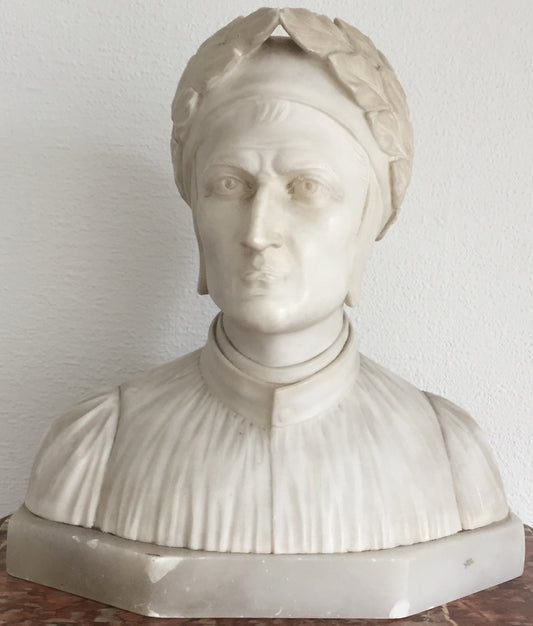 Büste Skulptur Dante Alabaster Marmor von Künstler Currini signiert 20.Jahrhundert