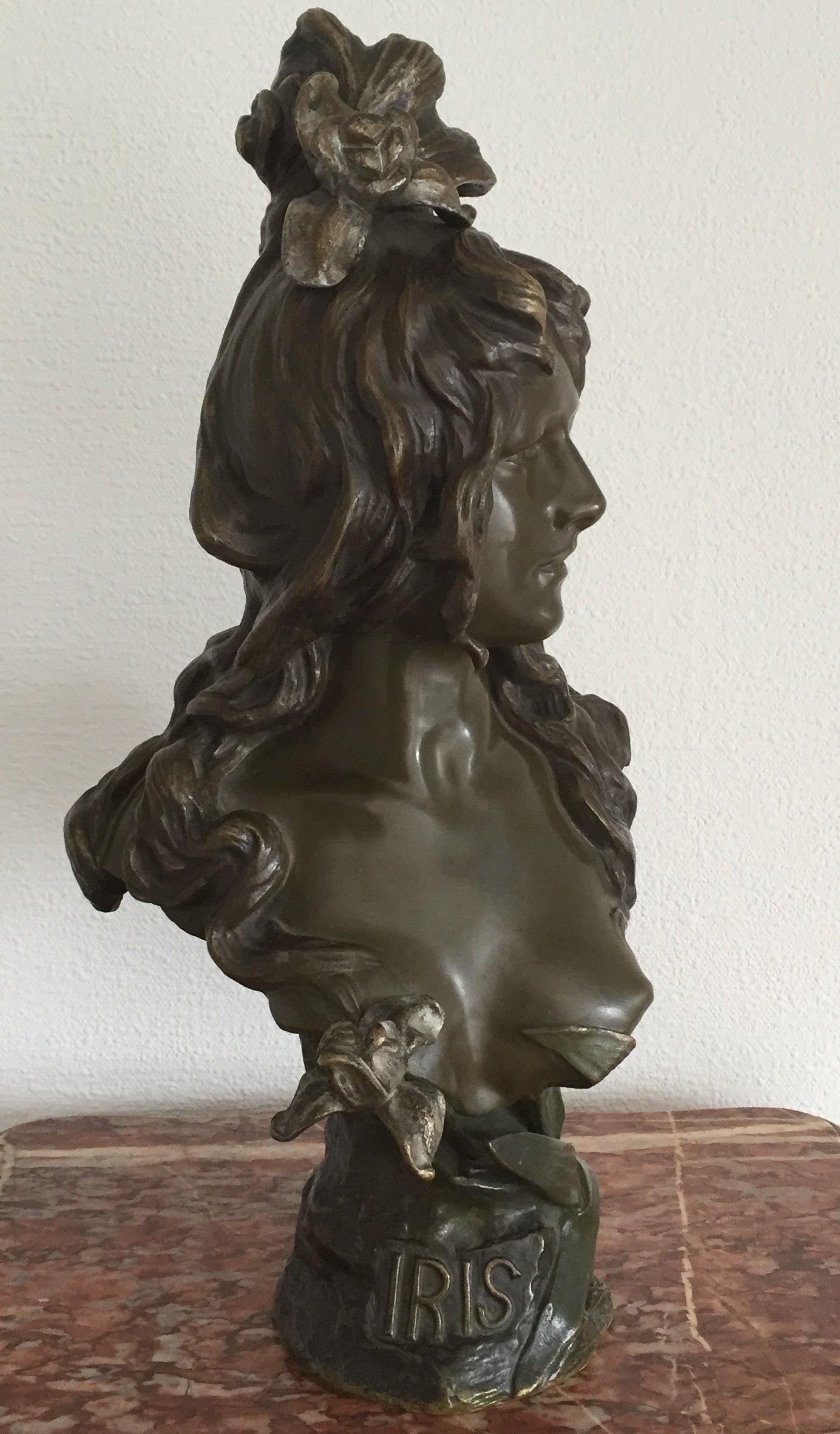 Skulptur Antike Statue Frauenportrait Nelzon Paris Bronze Braun Iris Signiert