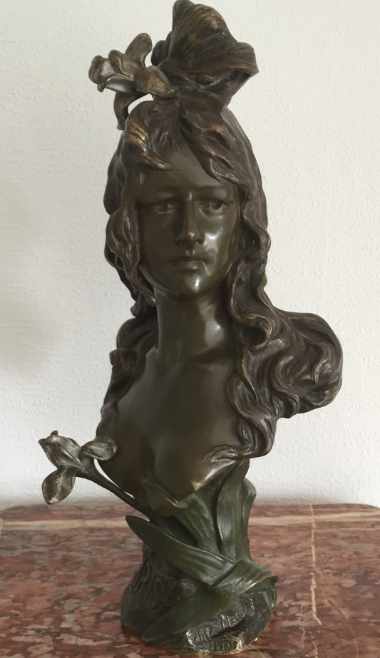 Skulptur Antike Statue Frauenportrait Nelzon Paris Bronze Braun Iris Signiert