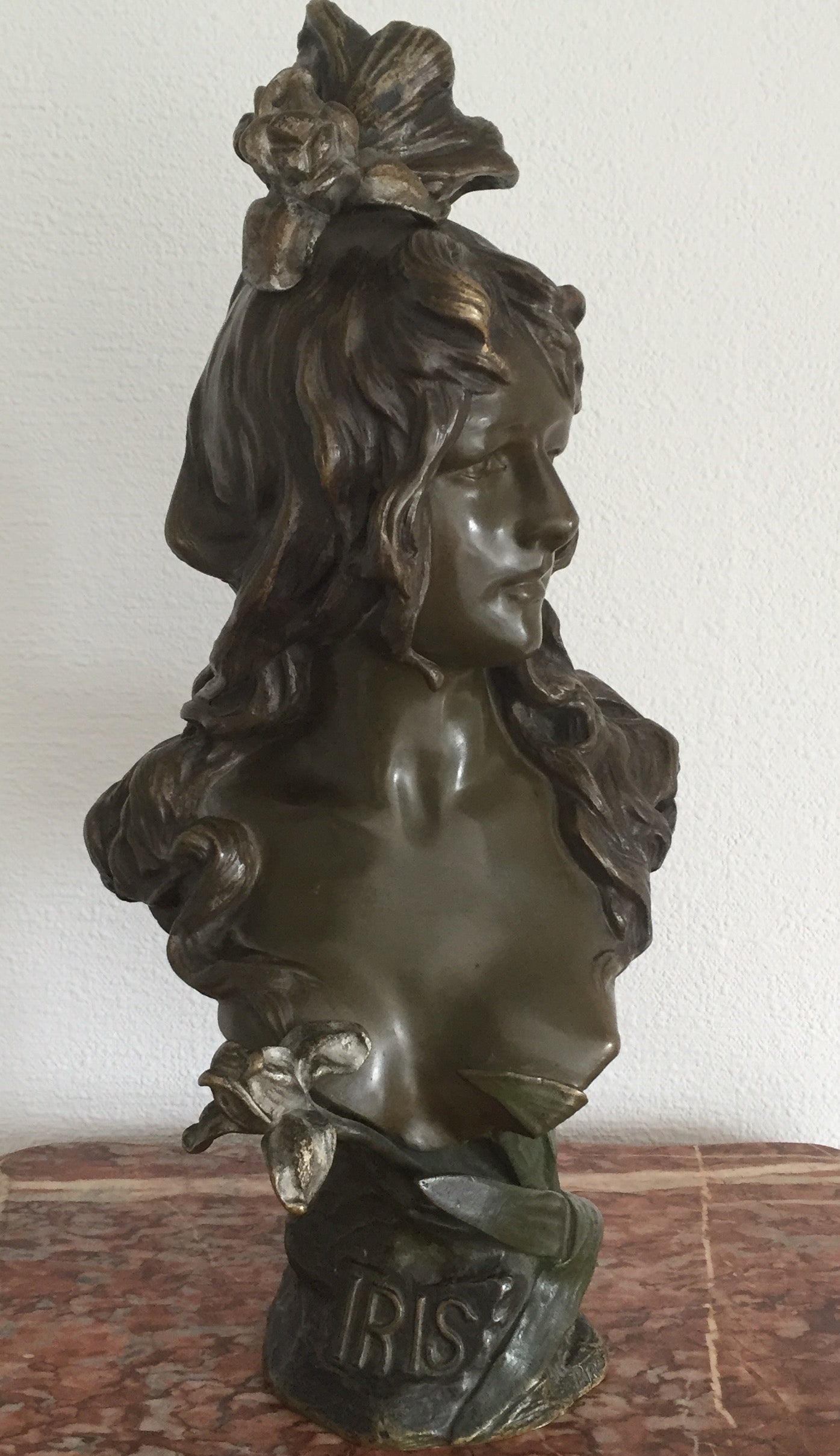 Skulptur Antike Statue Frauenportrait Nelzon Paris Bronze Braun Iris Signiert
