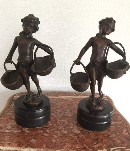 Skulptur Bronze Engel Frankreich Antike Statue 20.Jahrhundert Braun