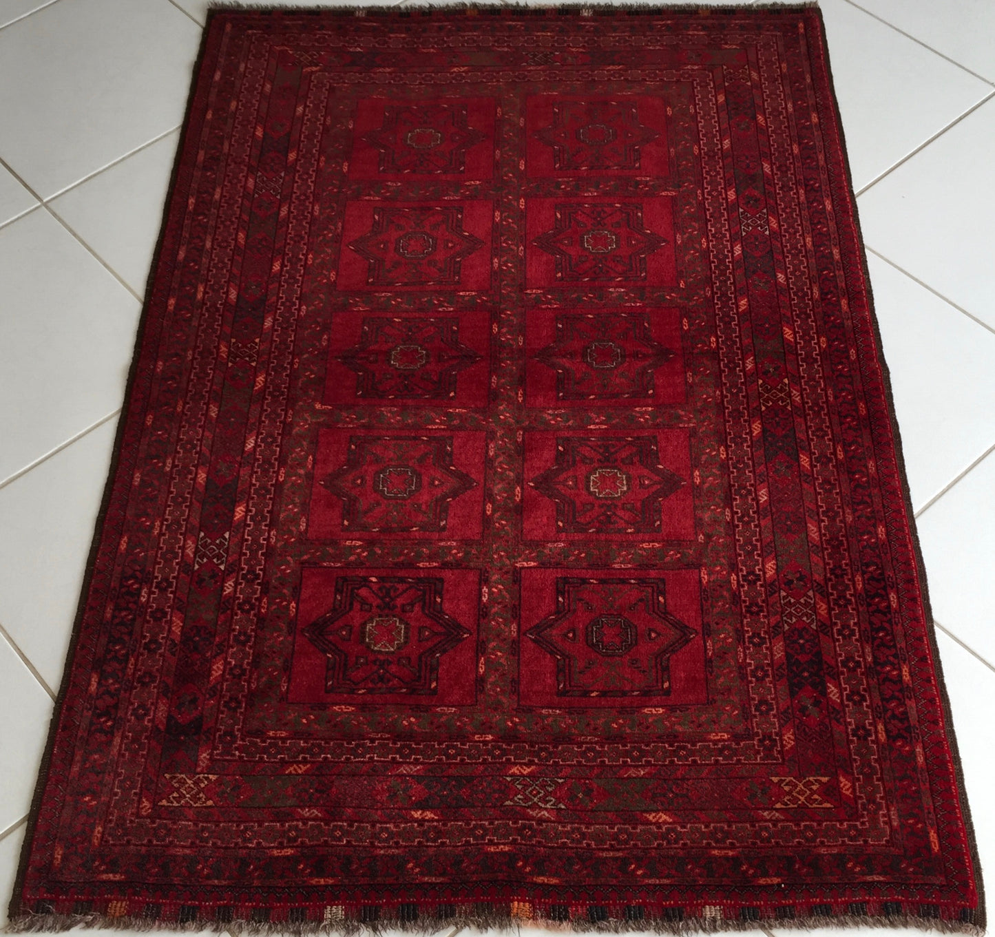 Teppich Afghan Kunduz Alte Turkmen Original Handgeknüpfte Orientteppich Rot