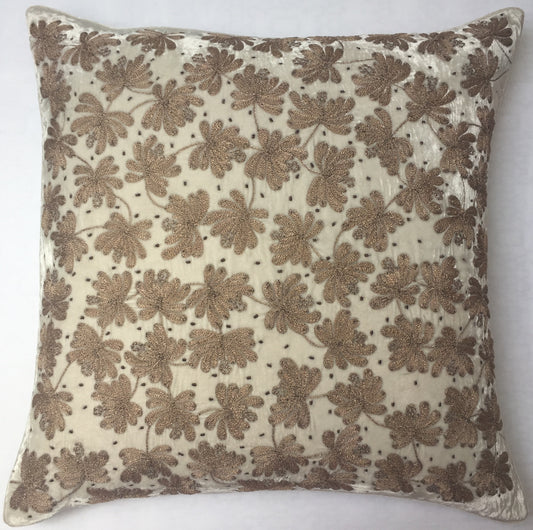 Anke Drechsel Kissen SELINA Silber Bestickt Seiden Samt Beige