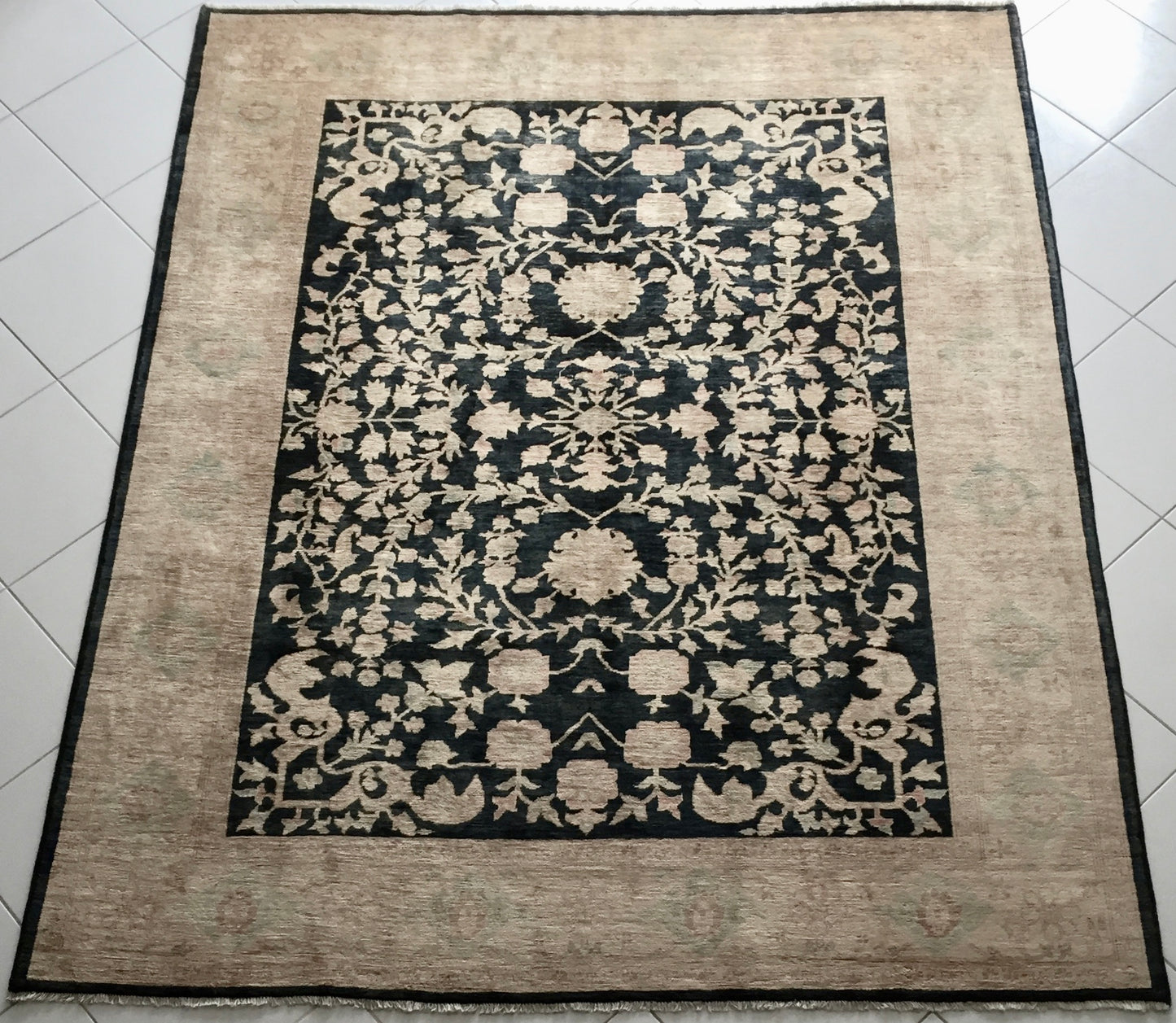 Teppich Afghan Ziegler Handgeknüpfte Orient Saphire Beige Blau