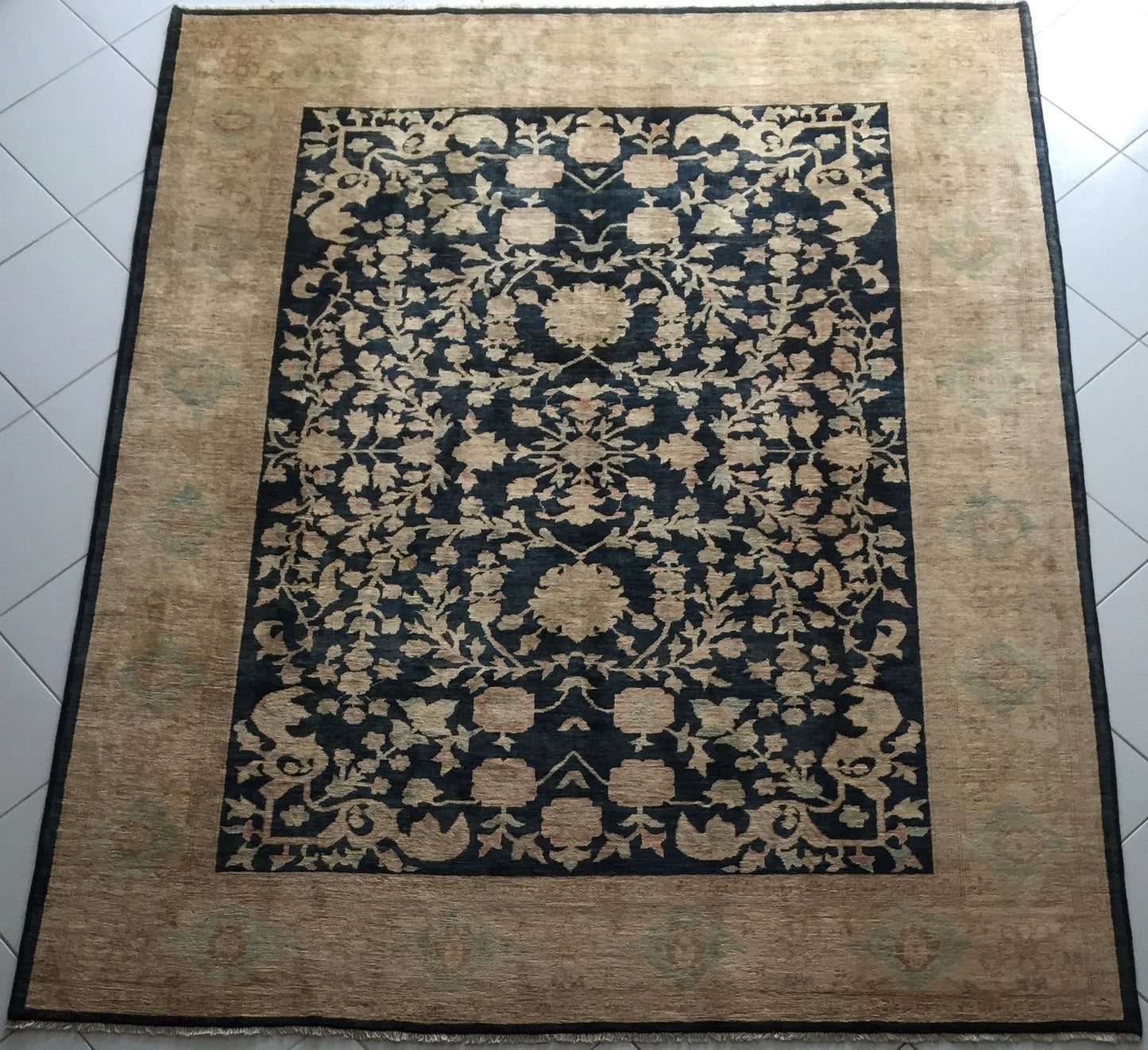 Teppich Afghan Ziegler Handgeknüpfte Orient Saphire Beige Blau