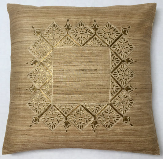 Anke Drechsel Pillow Haute Couture Metallic Embroidered Natural Silk Kissen Gold