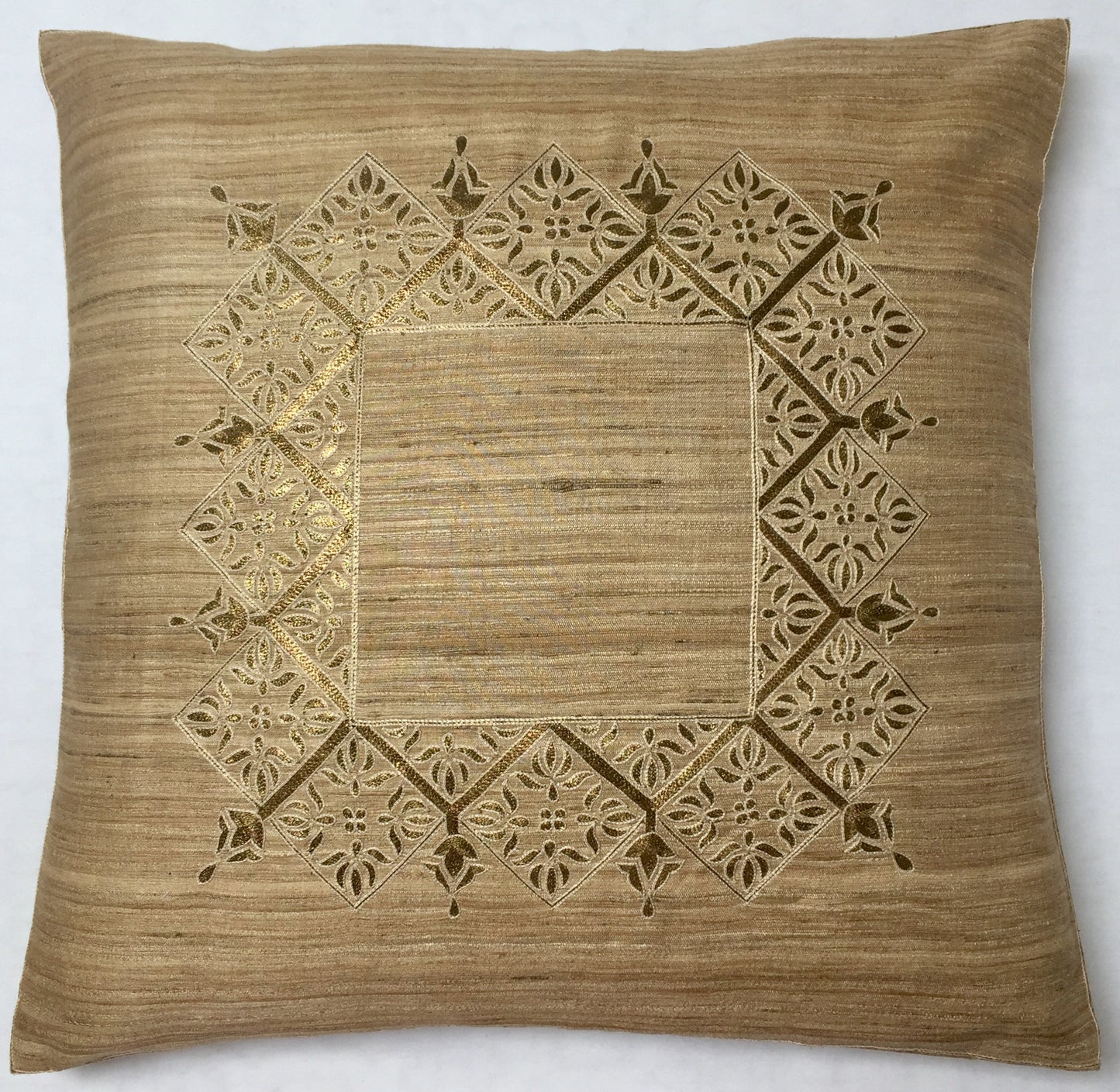 Anke Drechsel Pillow Haute Couture Metallic Embroidered Natural Silk Kissen Gold