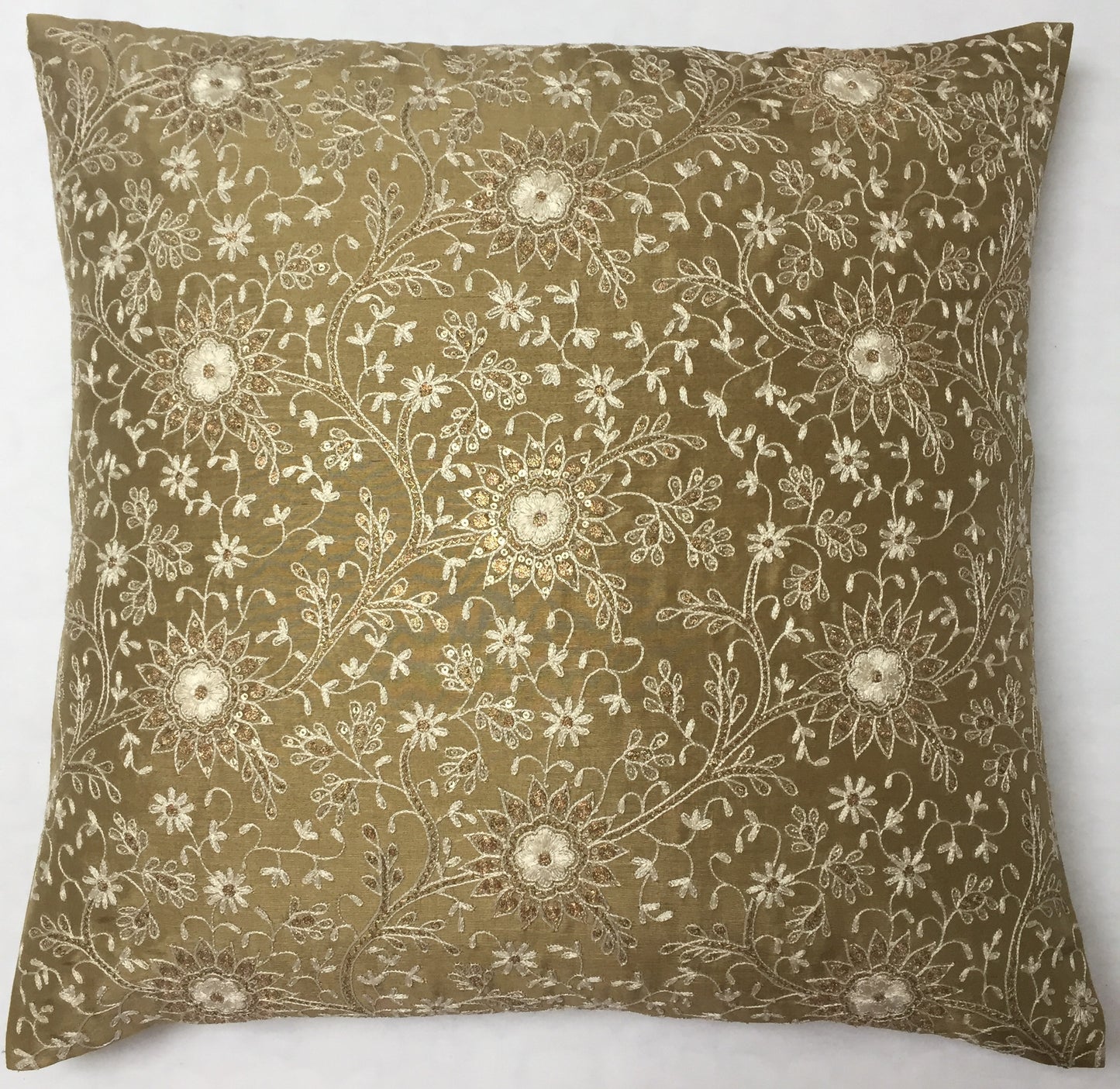 Anke Drechsel Cushion Haute Couture Floral Green Beige Teil Metallic Kissen Grün