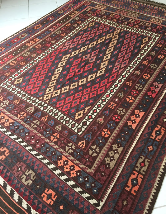 Kelim Teppich Alte Afghan Original Uzbeki Maimana Handgewebte Orient Rosa Braun Beige