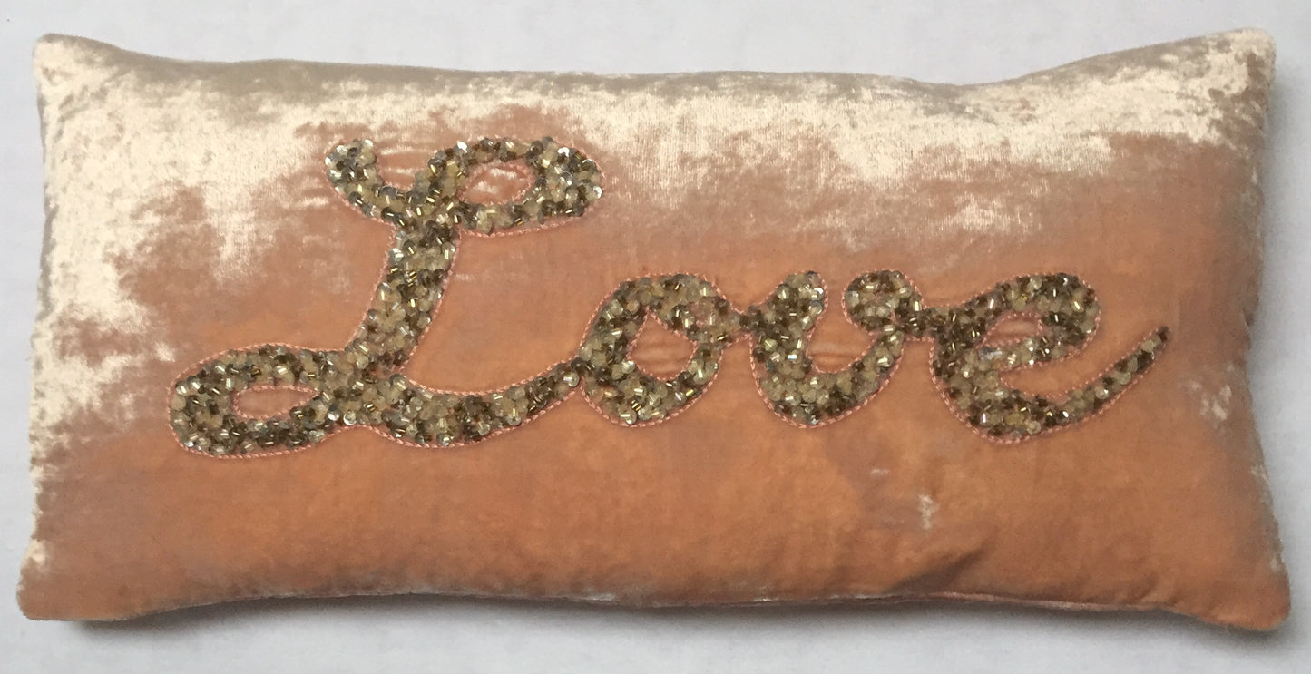 Anke Drechsel Kissen LOVE Altrosa Gold Bestickt Seiden Samt