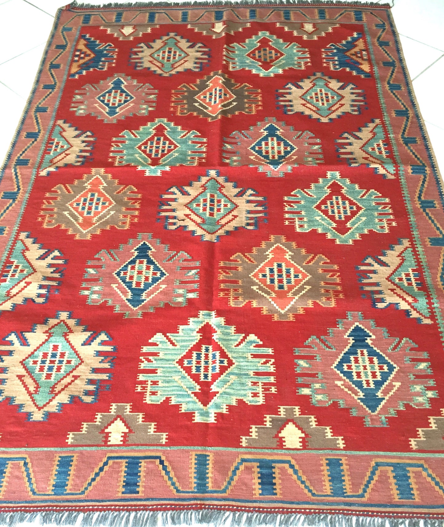 Teppich Kelim Afghan Uzbeki Nomaden Handgewebte Orient Rot Mehrfarbig