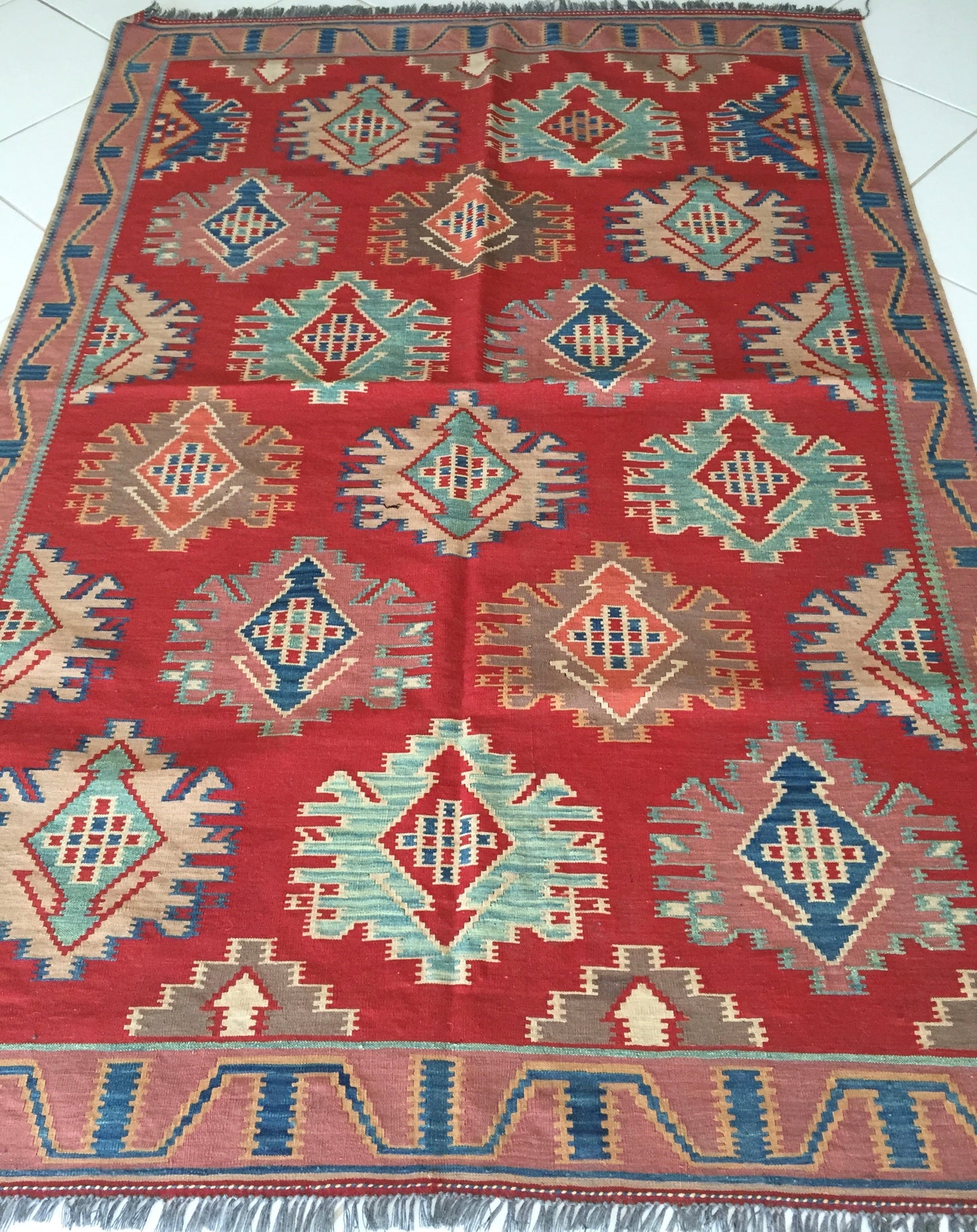 Teppich Kelim Afghan Uzbeki Nomaden Handgewebte Orient Rot Mehrfarbig