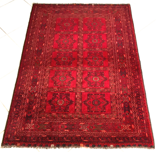 Teppich Afghan Kunduz Alt Turkmen Original Handgeknüpft Orient Rot Rug Carpet