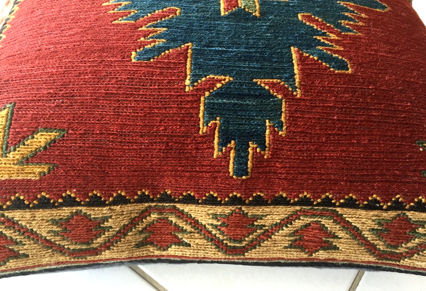 Afghan Uzbek Kazak Sumakh Kilim Pillow – Handwoven Wool & Cotton