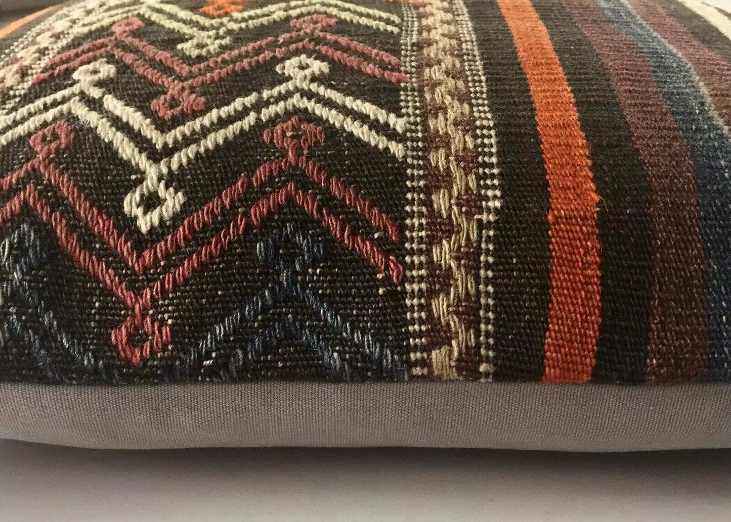 Old Vintage Nomadic Kilim Pillow - Handwoven Gray Cushion