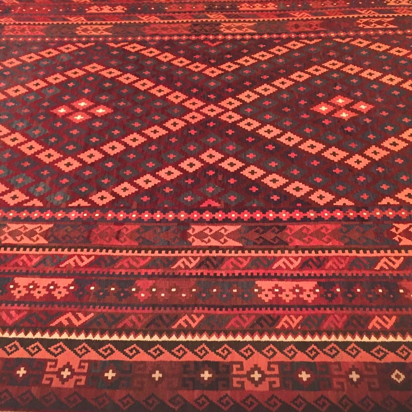 Afghan Kilim - Old Nomadic Maimana Rug, Handwoven by Uzbeks & Turkmens