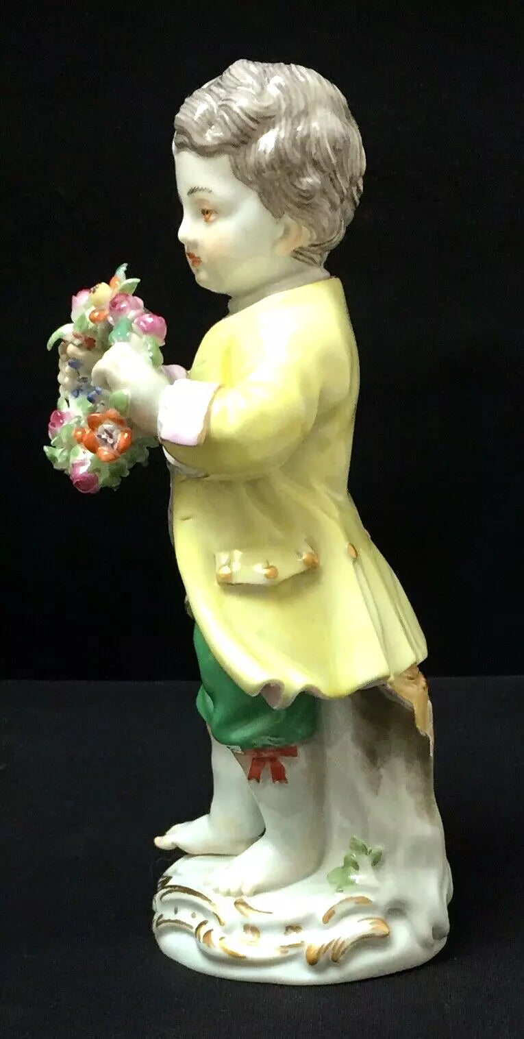 Meissen Gardener Boy with Flower Wreath Porcelain Figurine