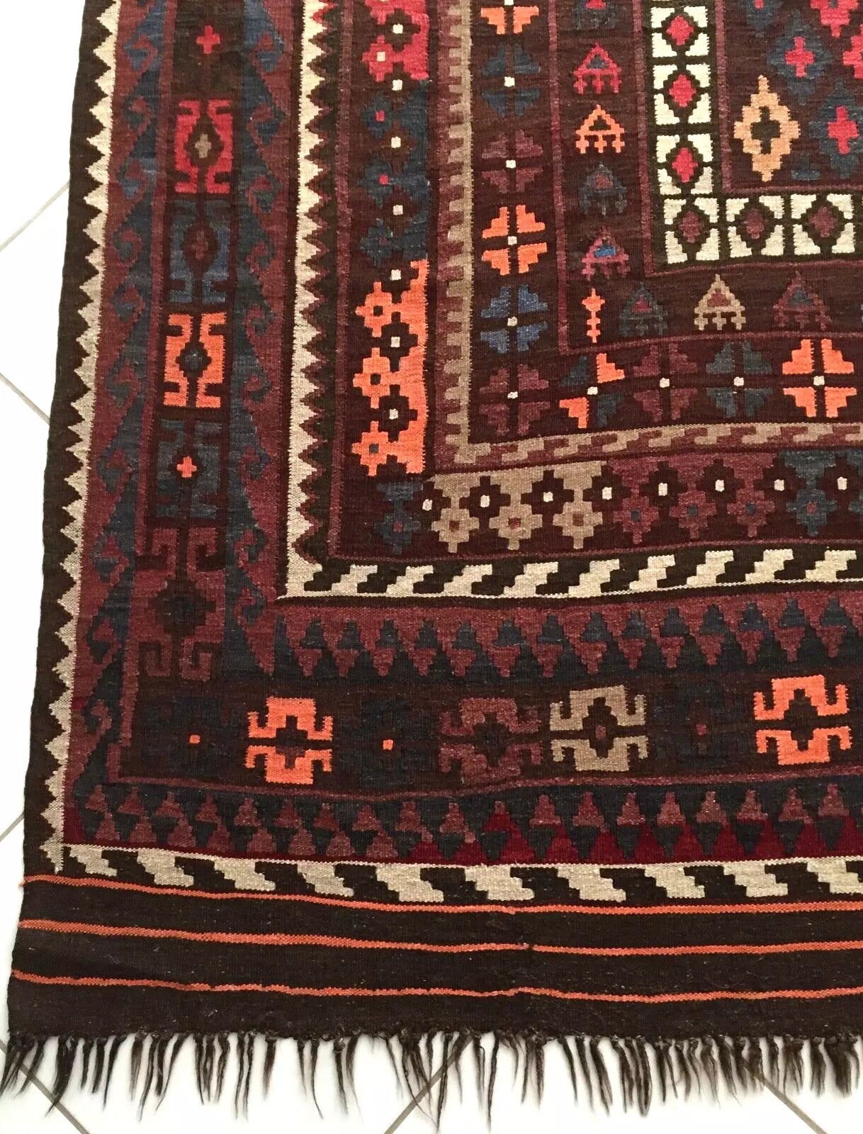 Original Old Afghan Uzbek, Turkmen Nomadic Special Maimana Kilim (Around 1900)