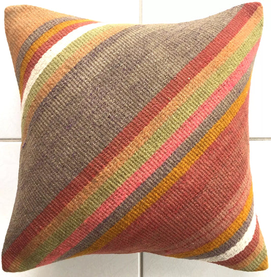 Vintage Kilim Cushion – Handwoven Oriental Nomadic Pillow in Pink & Beige