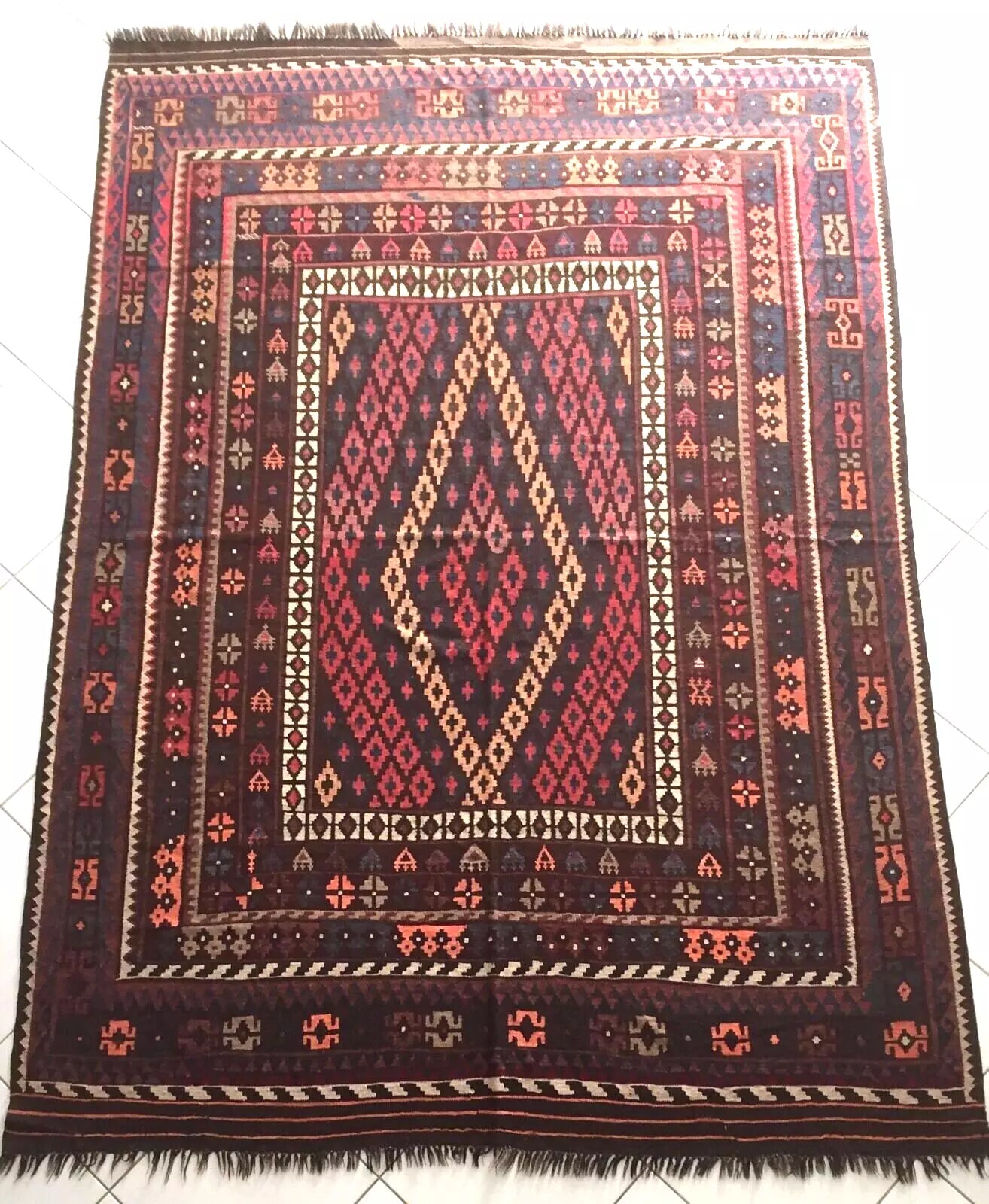 Original Old Afghan Uzbek, Turkmen Nomadic Special Maimana Kilim (Around 1900)