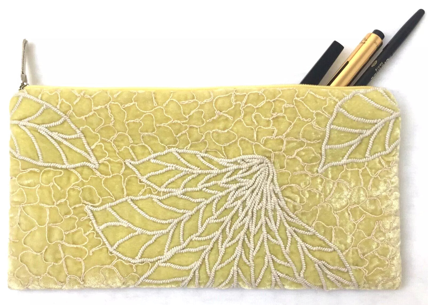 Anke Drechsel Zip Pouch Citrine – Embroidered Silk Velvet Cosmetic Bag (Yellow)