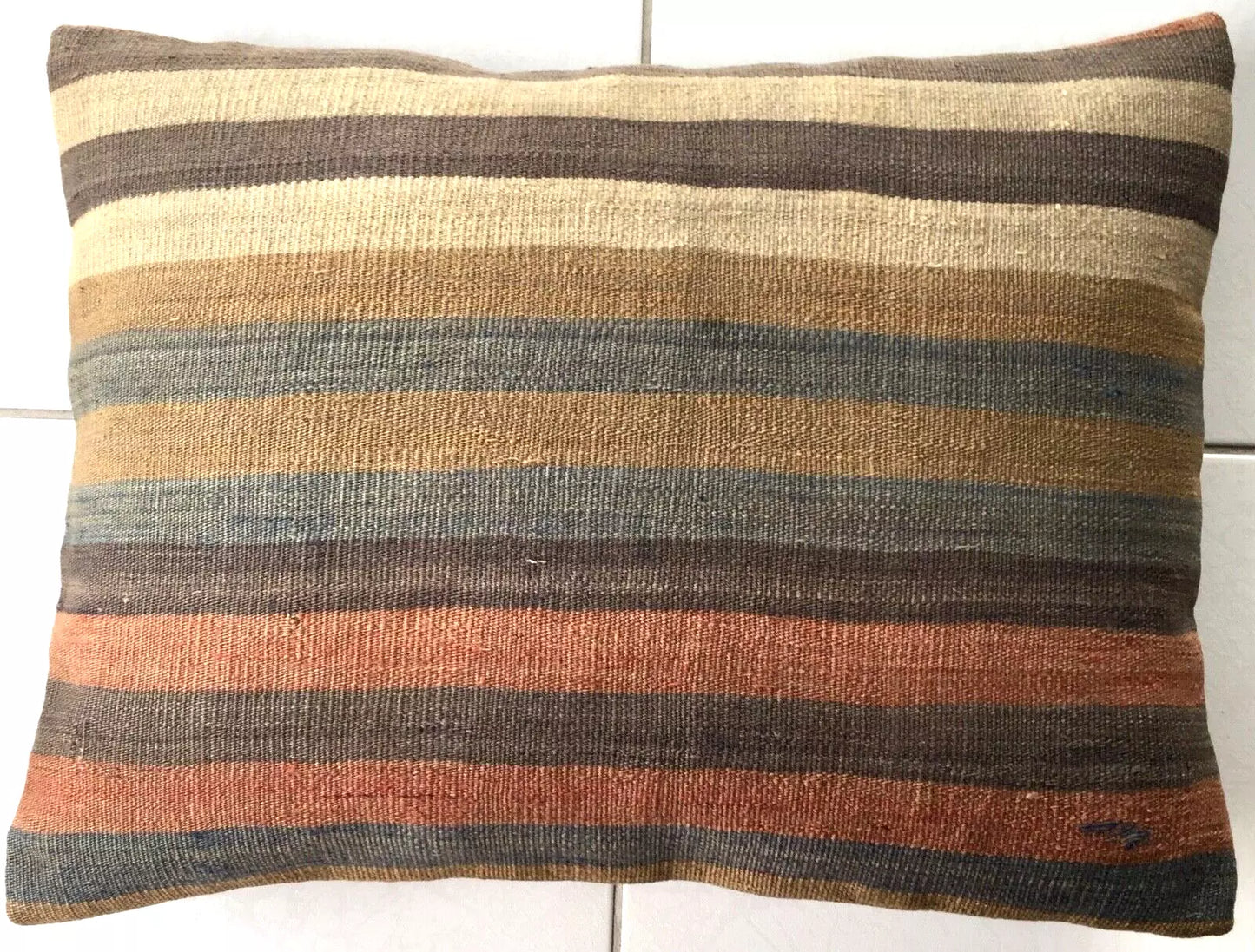 Old Vintage Nomadic Handwoven Kilim Pillow Cushion - Beige