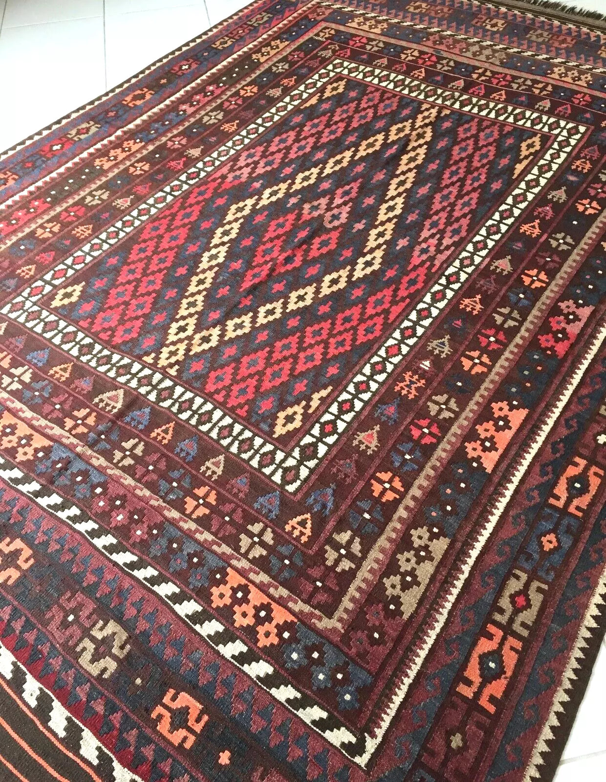 Original Old Afghan Uzbek, Turkmen Nomadic Special Maimana Kilim (Around 1900)