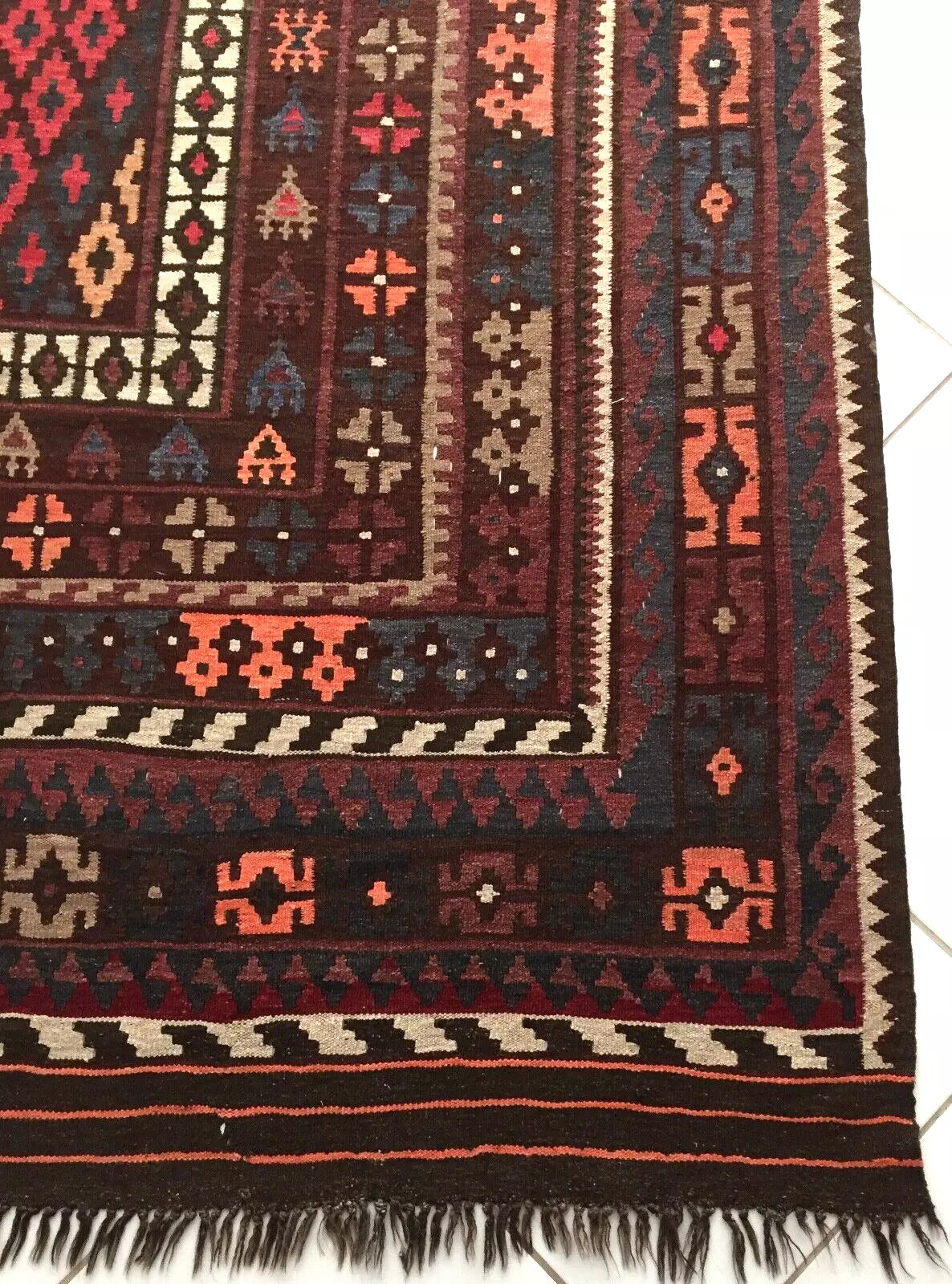 Original Old Afghan Uzbek, Turkmen Nomadic Special Maimana Kilim (Around 1900)