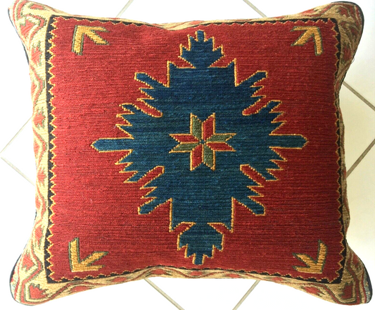 Afghan Uzbek Kazak Sumakh Kilim Pillow – Handwoven Wool & Cotton