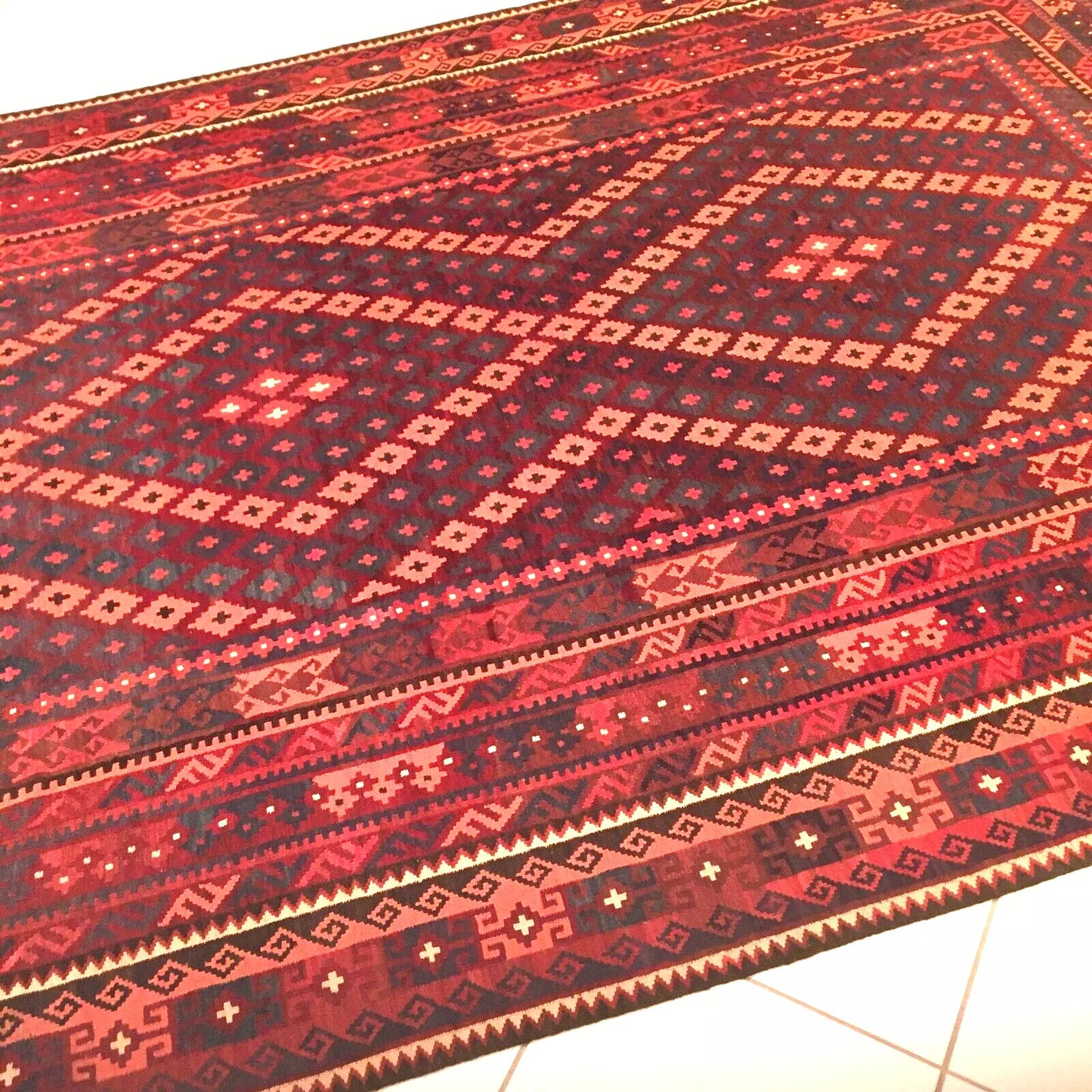 Afghan Kilim - Old Nomadic Maimana Rug, Handwoven by Uzbeks & Turkmens