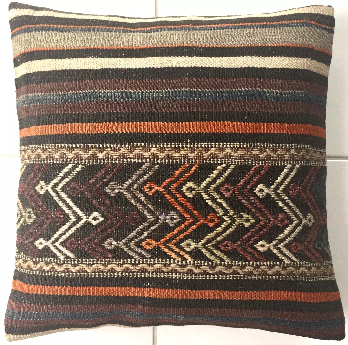 Old Vintage Nomadic Kilim Pillow - Handwoven Gray Cushion