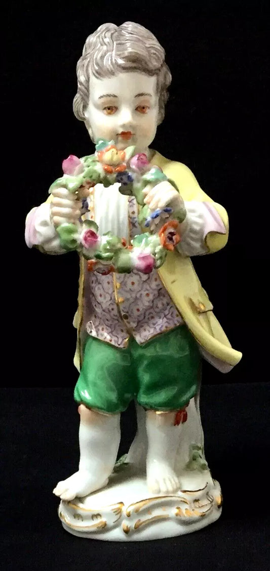 Meissen Gardener Boy with Flower Wreath Porcelain Figurine