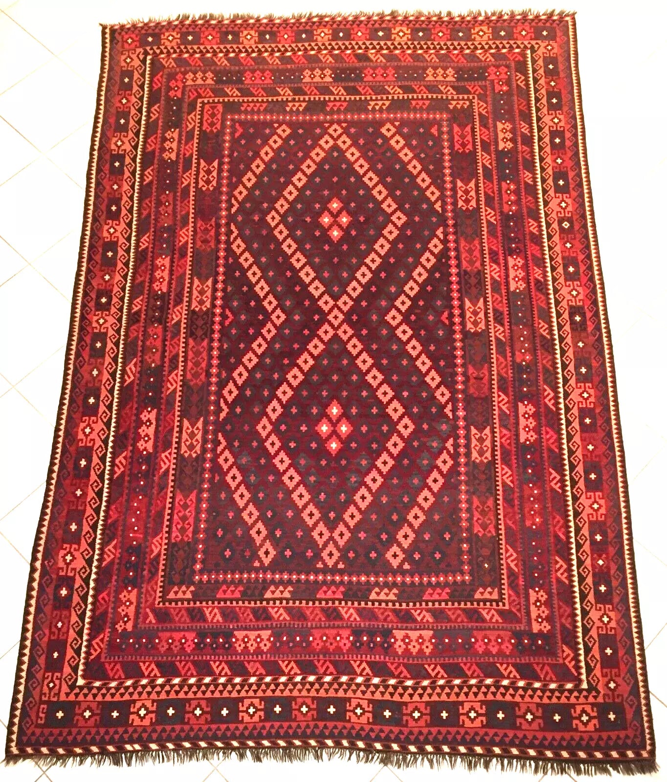 Afghan Kilim - Old Nomadic Maimana Rug, Handwoven by Uzbeks & Turkmens