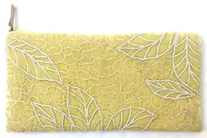 Anke Drechsel Zip Pouch Citrine – Embroidered Silk Velvet Cosmetic Bag (Yellow)