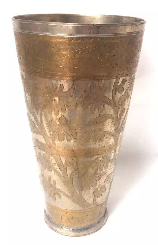 Antique Afghan Brass Cup – Hand-Engraved Collectible Vase